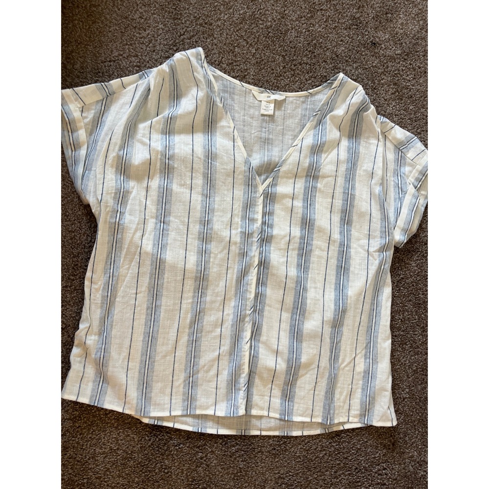 H&M Striped V Neck Short Sleeve Blouse Top Women's Size Medium